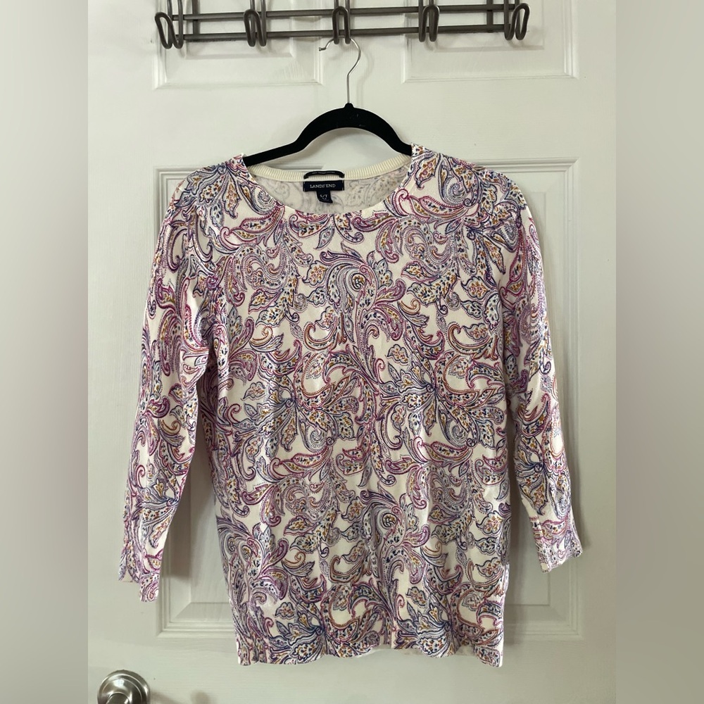 Lands' End Women's 100% Supima Cotton Paisley Sweater Top - Size Small Ta